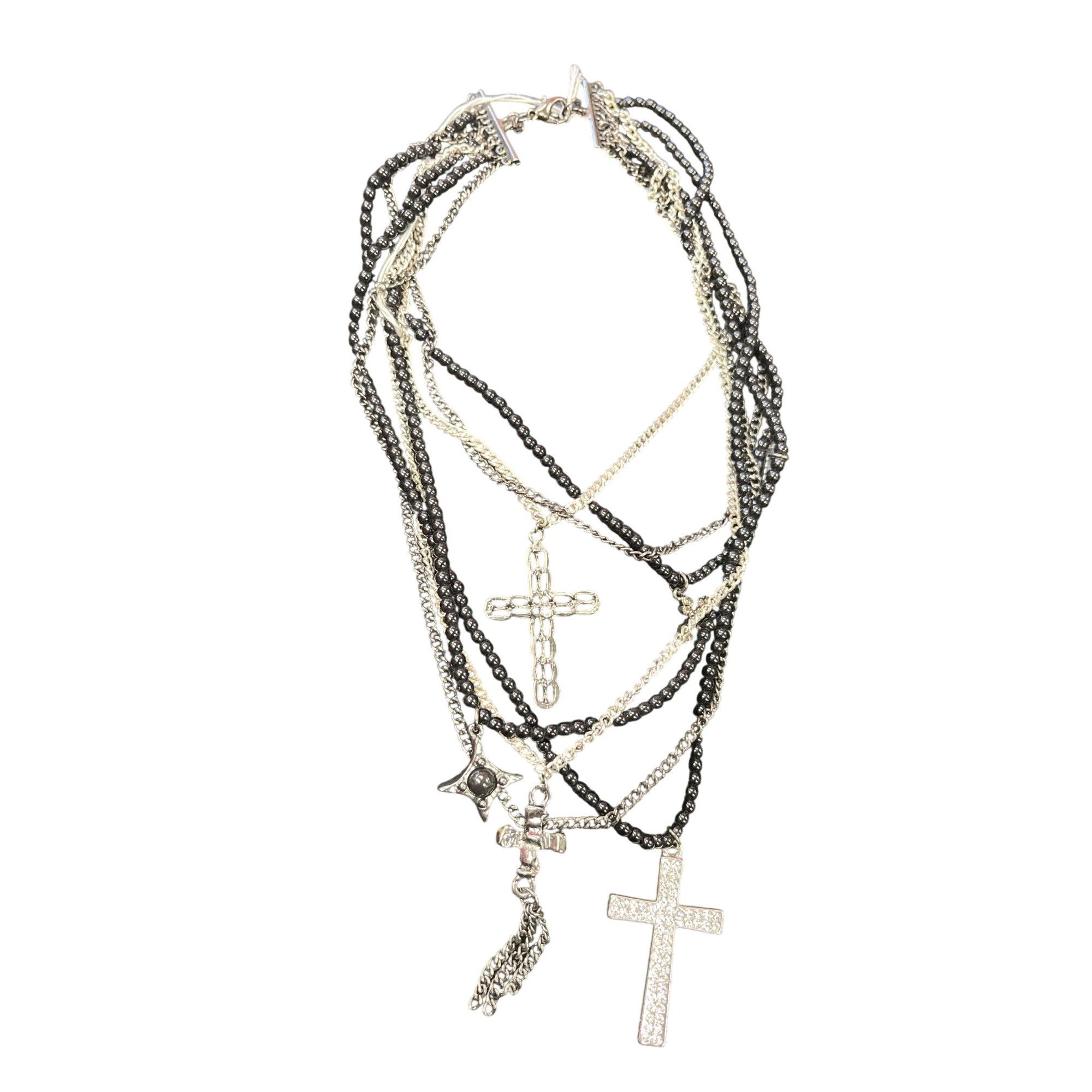 Bebe Bebe wms silver black beaded multi cross charms necklace SKU Size ONE SIZE - 5 Thumbnail