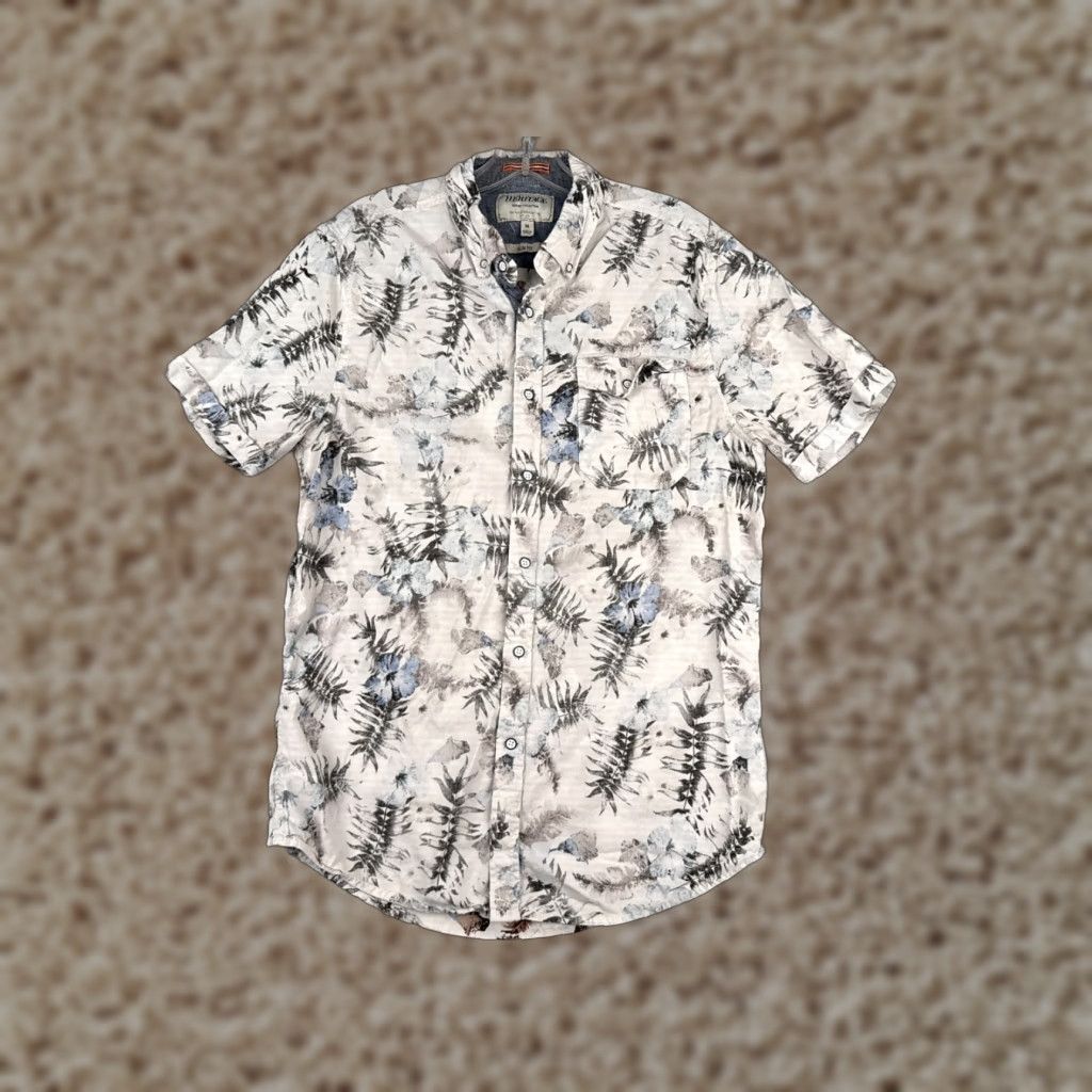 Vintage VINTAGE REPORT COLLECTION Shirt Men Medium White Floral Cotton Slim Fit Hawaiian (90s Theme) Mens Size US M / EU 48-50 / 2 - 1 Thumbnail