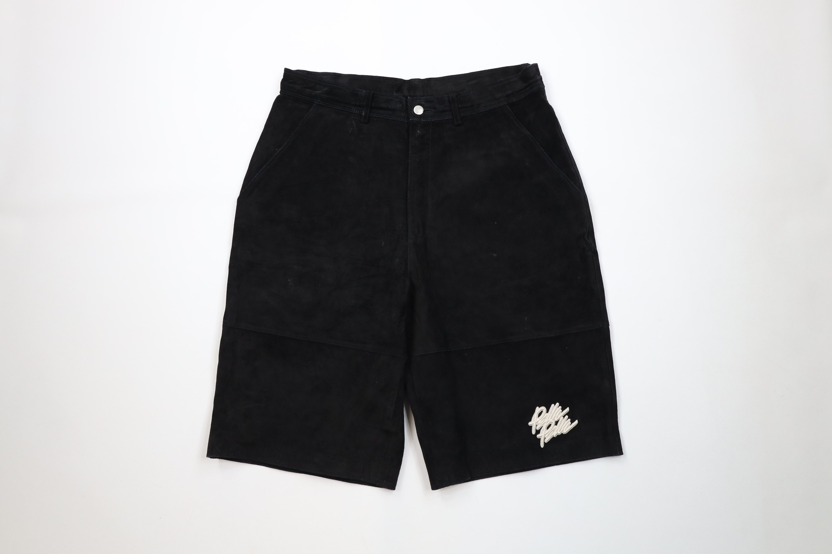 Pelle Pelle × Vintage Vintage 90s Pelle Pelle Suede Leather Baggy Shorts Black Size US 36 / EU 52 - 1 Thumbnail