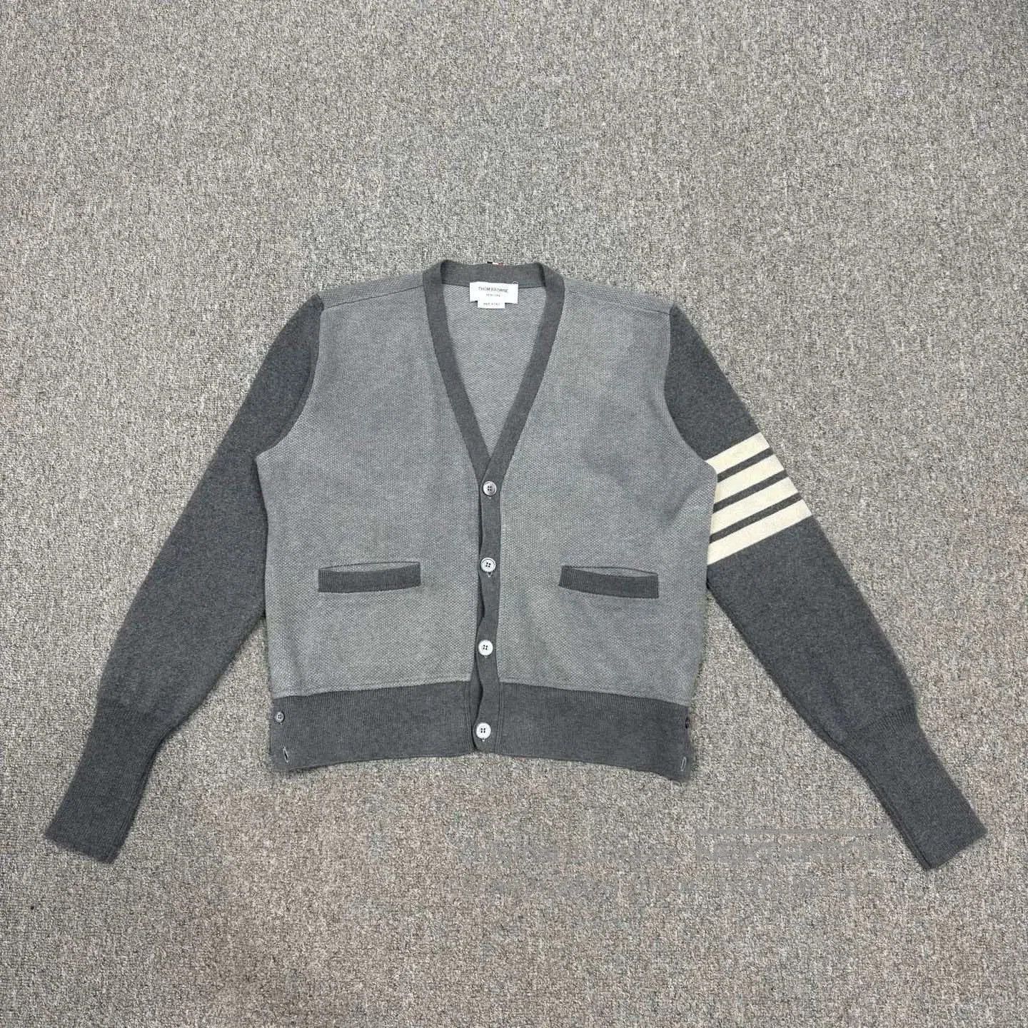 Thom Browne Gray Striped Cardigan.