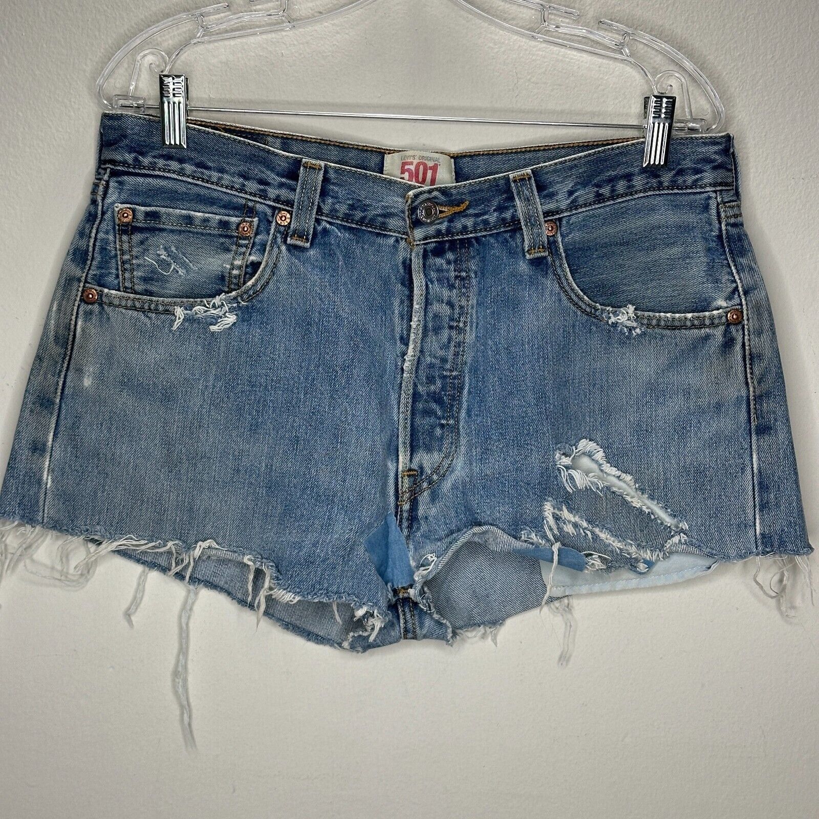 Levi's Levis 501 Med Blue Wash Button Fly Distress Raw Hem Short 34 Size 34" / US 12 / IT 48 - 18 Thumbnail