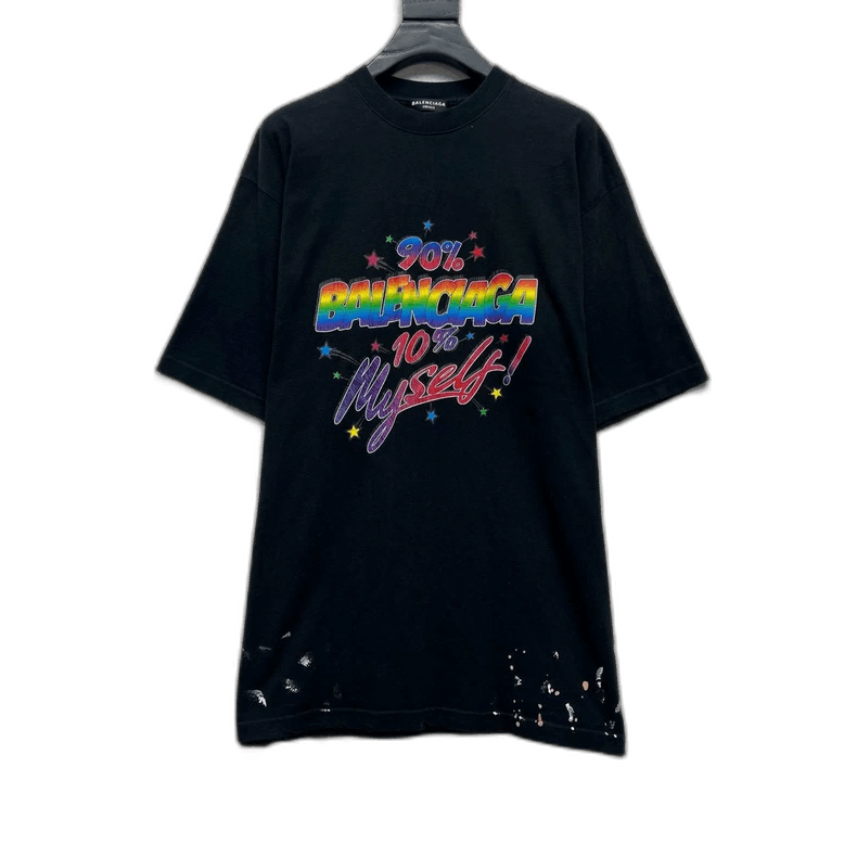 Balenciaga Neon Graffiti Print Short Sleeve T-shirt