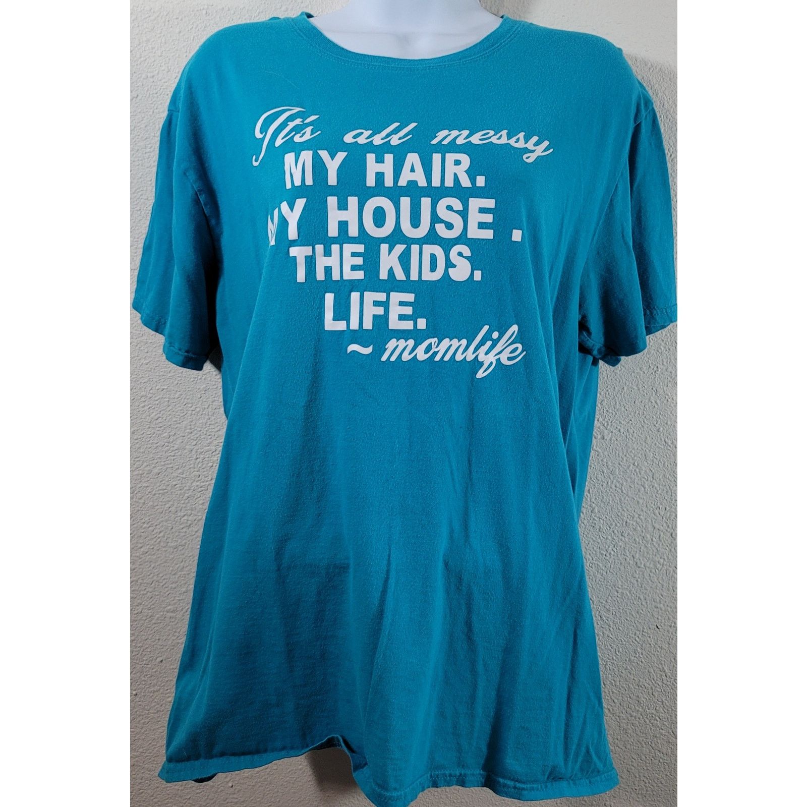 Gildan Teal Graphic Its All Messy Hair House Kids Mom Life Top L Size L / US 10 / IT 46 - 1 Thumbnail