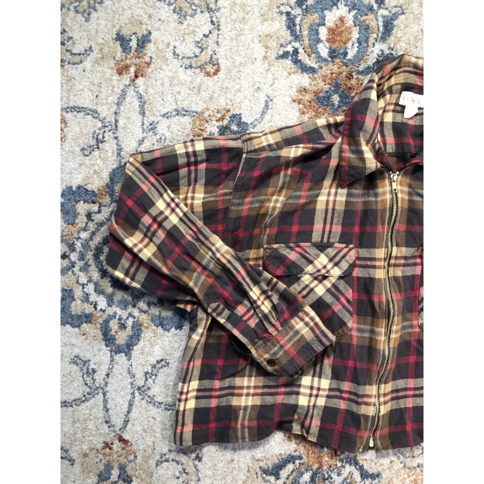 J.Crew J.Crew Oarsman Shirt Womens L Multicolor Plaid Cropped Flannel Zip Front Shacket Size L / US 10 / IT 46 - 3 Thumbnail