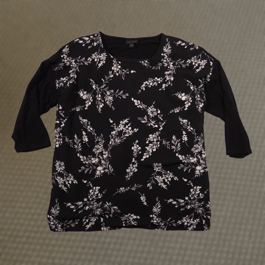 J. Jill J. Jill Blouse Womens Large Black Floral Scoop Neck 3/4 Sleeve Tunic Top Stretch Size L / US 10 / IT 46 - 1 Thumbnail