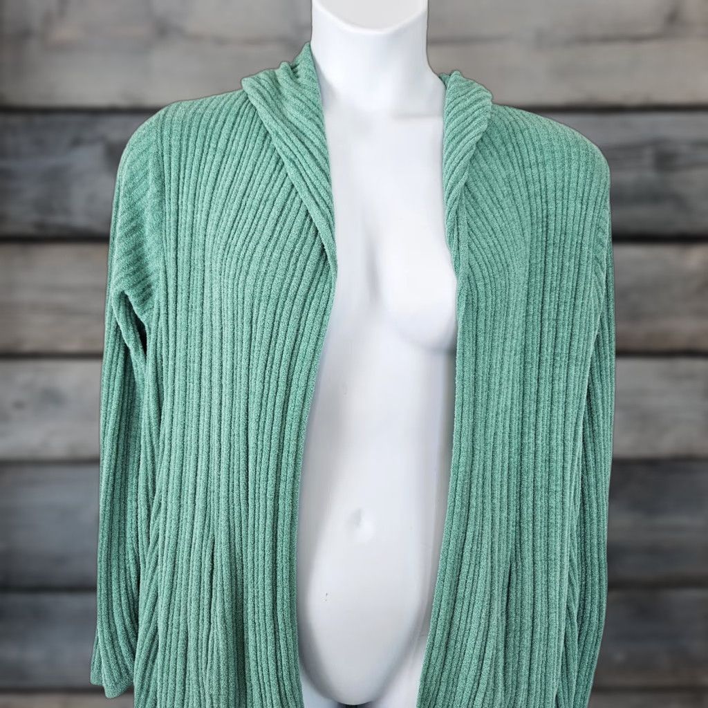 Vintage VINTAGE Barefoot Dreams Cardigan Women's 1X Green Hooded Pockets CozyChic Ultra Lite Ribbed Sweater Size XL / US 12-14 / IT 48-50 - 1 Thumbnail