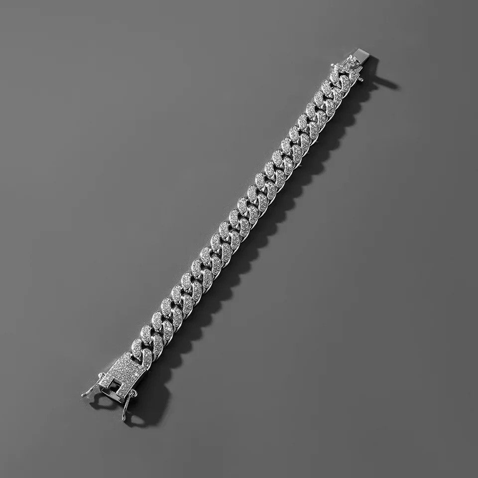 Jewelry × Vintage Cuban Link Chain Rhinestone Iced (9inch/22cm) Size ONE SIZE - 2 Thumbnail