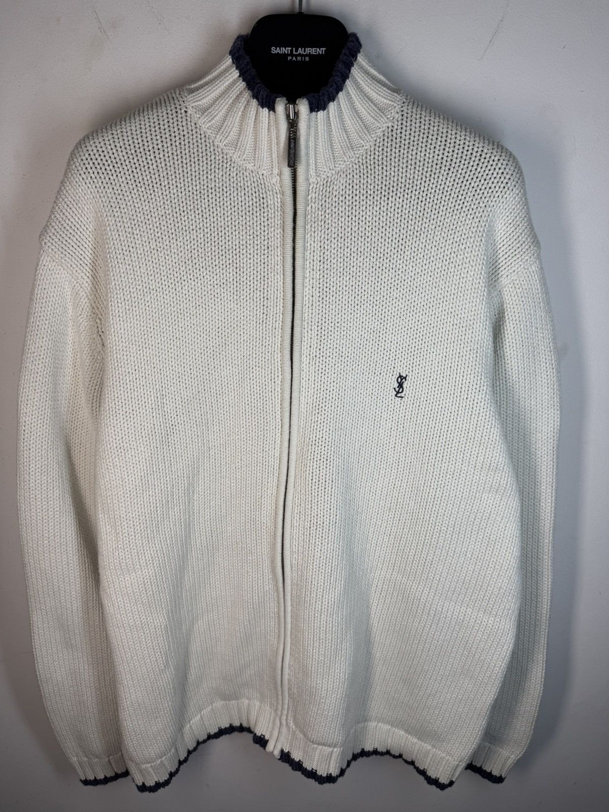 Yves Saint Laurent Heavy White YSL Sweater Zip Knit Thick YSL Sweatshirt Size US L / EU 52-54 / 3 - 22 Thumbnail
