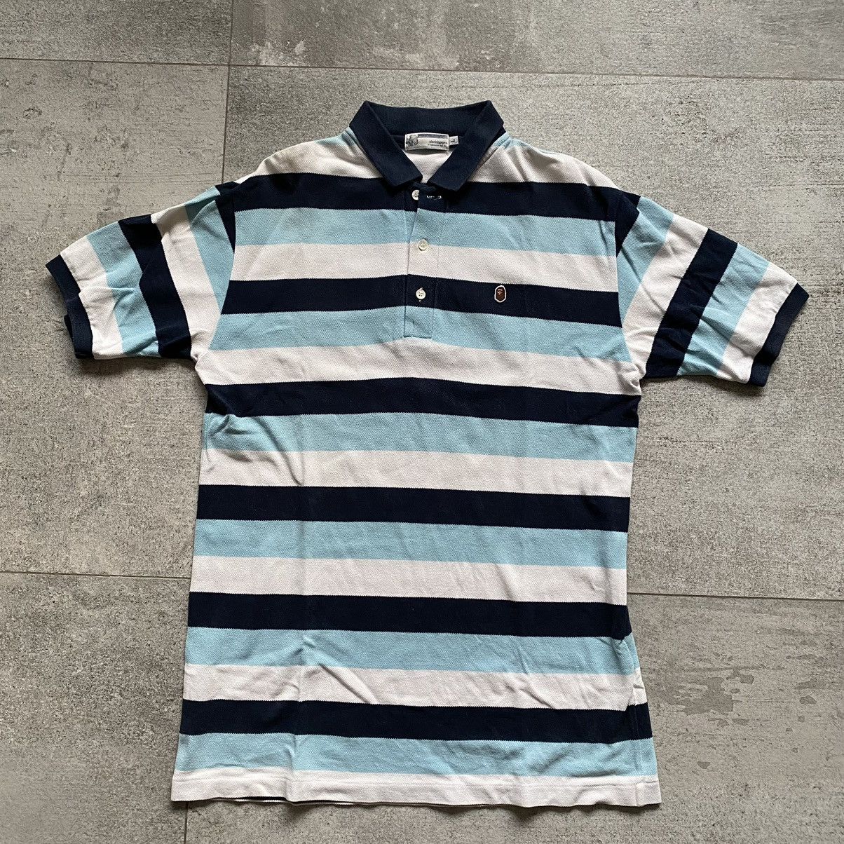 image of A Bathing Ape Bape Stripe Short Sleeves Polo in Gray/Navy, Men's (Size Medium)