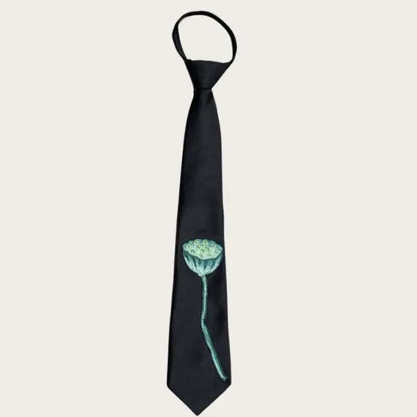 Vintage Green Lotus Tie – Retro Knot-Free Statement Piece Size ONE SIZE - 2 Thumbnail