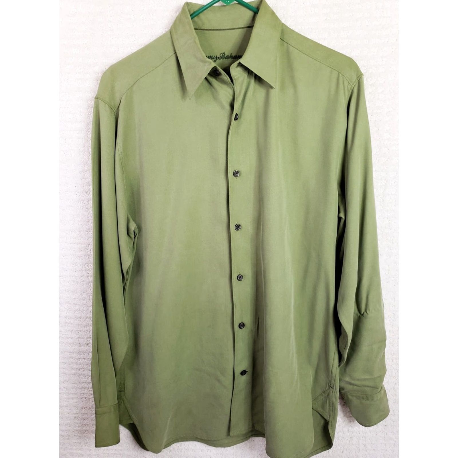 Tommy Bahama Tommy Bahama Shirt Button-Up Green Silk Wool Blend Long Sleeve Pocket Button-Down Collar Mens L Size US L / EU 52-54 / 3 - 2 Thumbnail