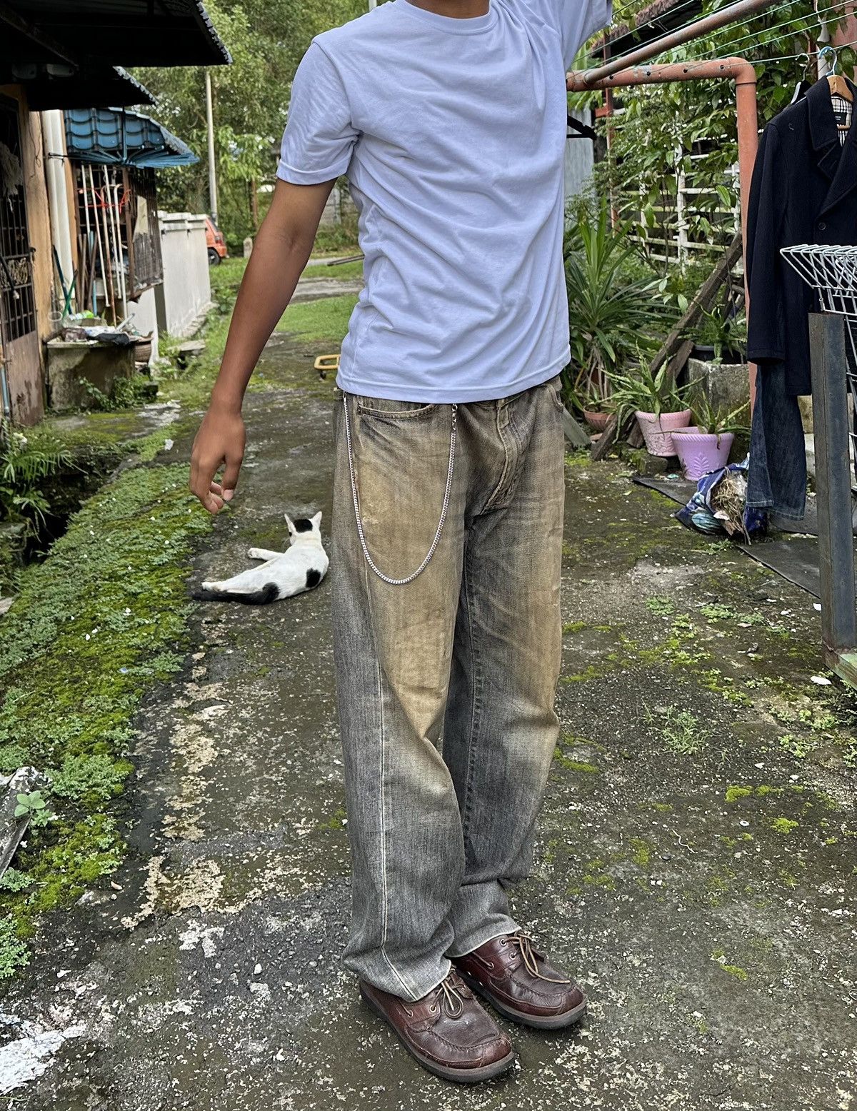 Vintage 👹 THRASHED Washed Uniqlo Baggy Jeans Size US 37 - 6 Thumbnail
