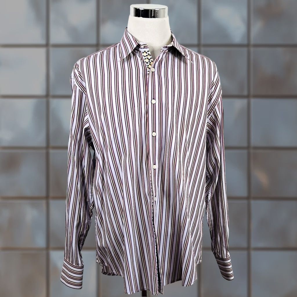 Robert Graham Robert Graham 2XL Signature Geometric Flip Cuff Shirt Purple Striped Button-Front Shirt Mens Size US XXL / EU 58 / 5 - 1 Thumbnail