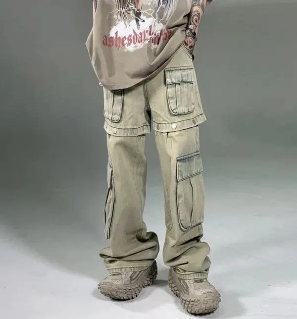 VIBE #25 Retro Buttons Detachable Design Wide Cargo Jeans Size US 29 - 3 Thumbnail