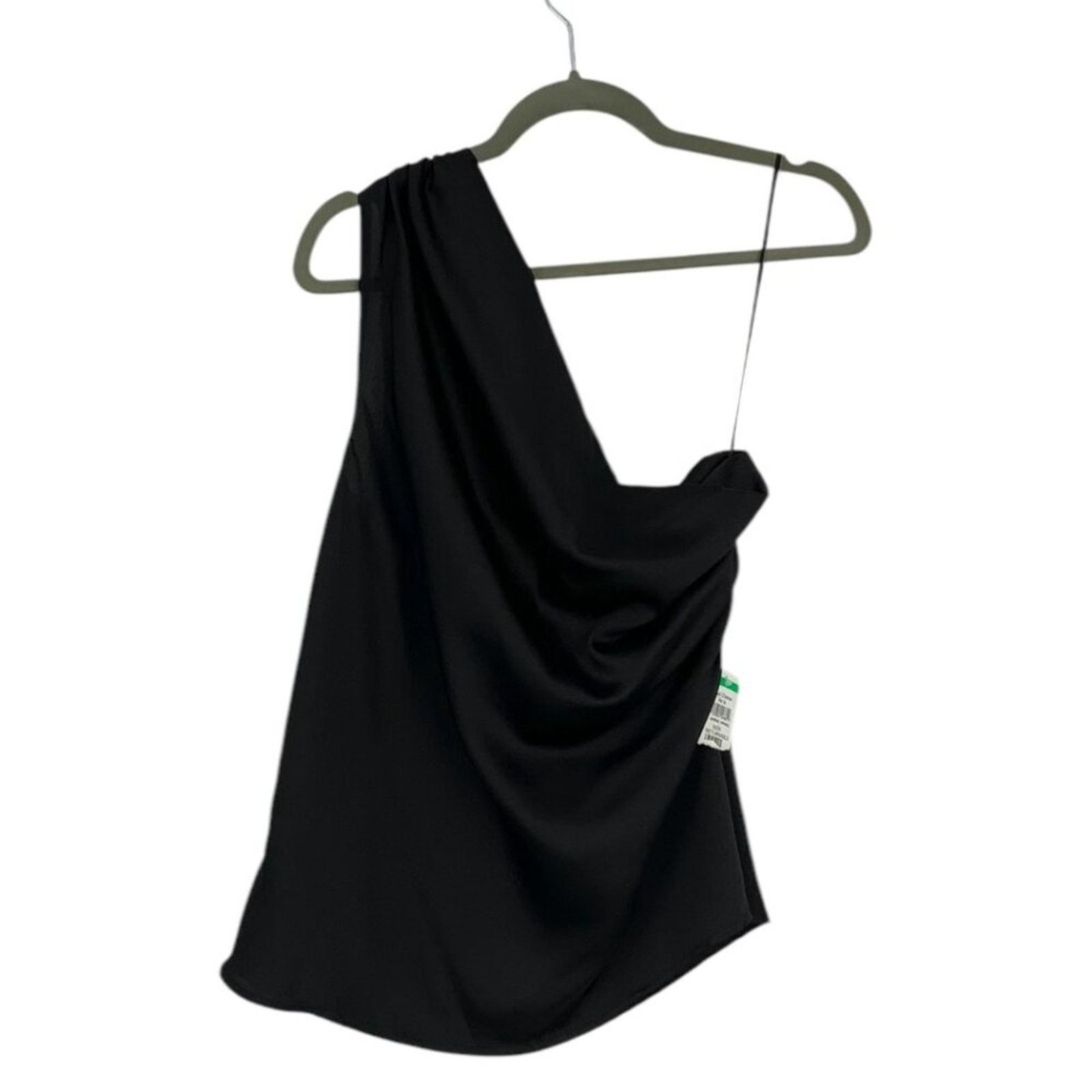 Other Renee C Satin One Shoulder Ruched Top Black XL NWOT $121 MSP Size XL / US 12-14 / IT 48-50 - 3 Thumbnail