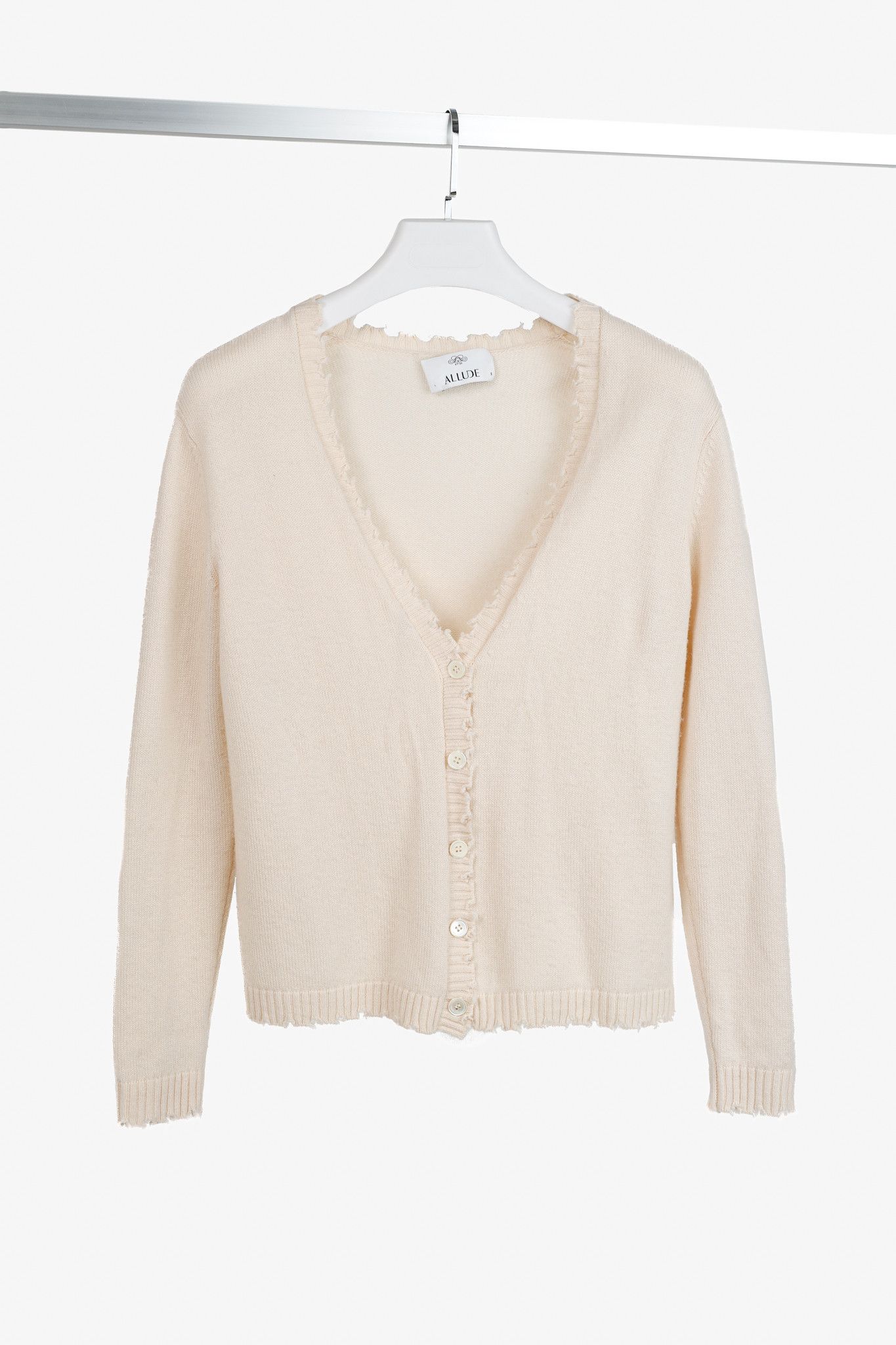 Allude Allude Cream Wool & Cashmere Distressed V-Neck Cardigan Size S / US 4 / IT 40 - 1 Thumbnail