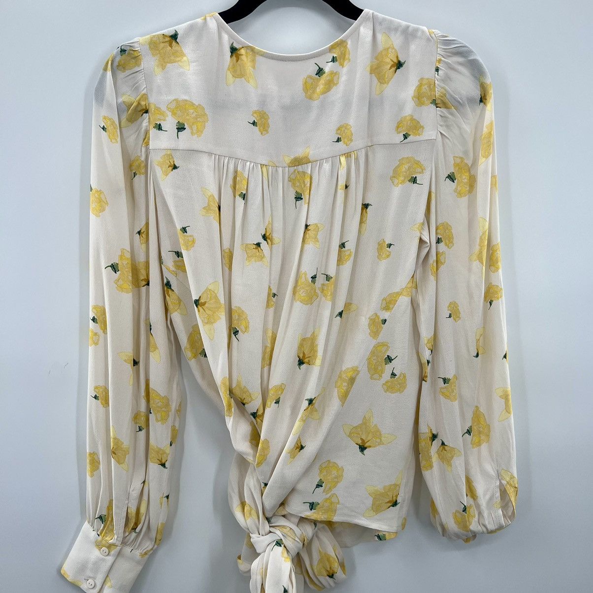 ba&sh Koxie Floral Print Wrap Kimono Lemon Crepe Blouse XS