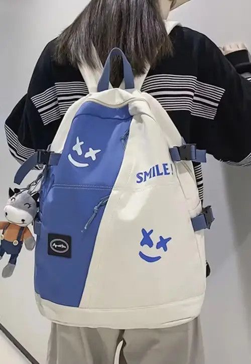 Japanese Brand Fashion punk colorblock smile backpack aesthetic Size ONE SIZE - 1 Thumbnail