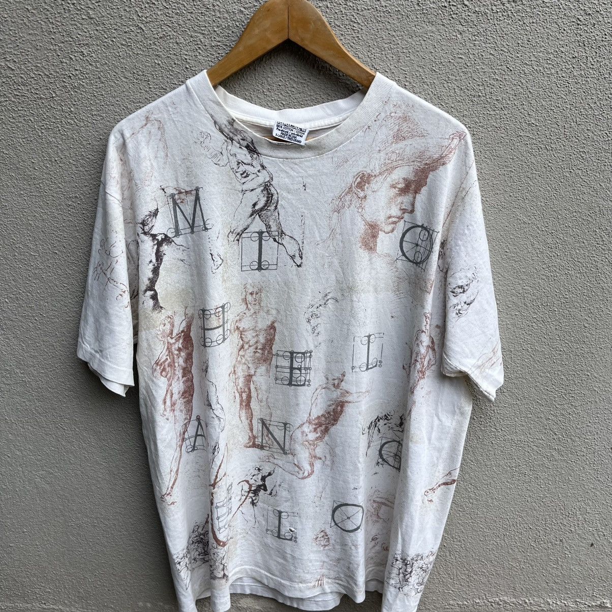 Vintage Vintage 90s MICHELANGELO art all over print tee artwork Size US XL / EU 56 / 4 - 2 Thumbnail