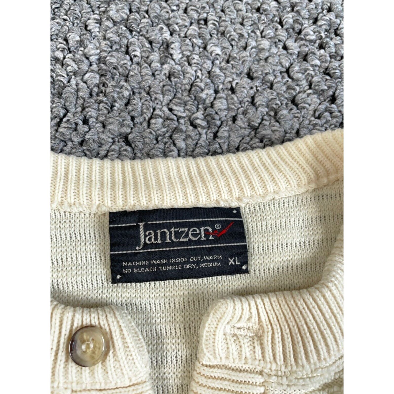 Jantzen VINTAGE Jantzen Sweater Shirt Adult Large Ivory Textured Henley 80s Classic Dad Preppy Mens Size US L / EU 52-54 / 3 - 3 Thumbnail