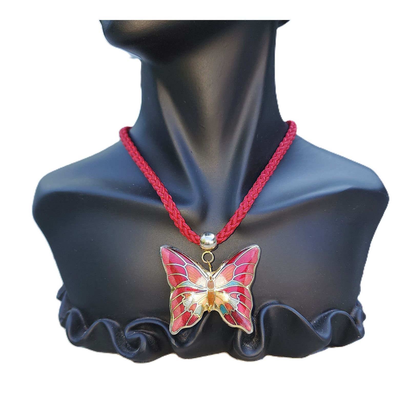 Vintage Vintage Premium Cloisonne Butterfly Pendant Rope Necklace Size ONE SIZE - 9 Thumbnail