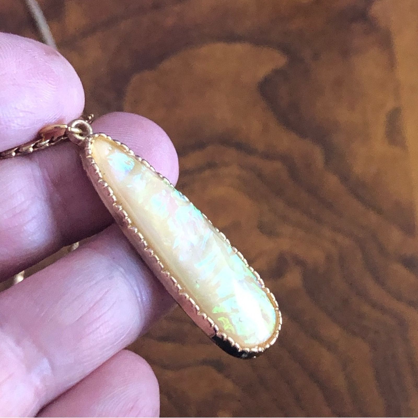 Vintage Faceted long raindrop shape simulated opal pendant necklac Size ONE SIZE - 8 Thumbnail