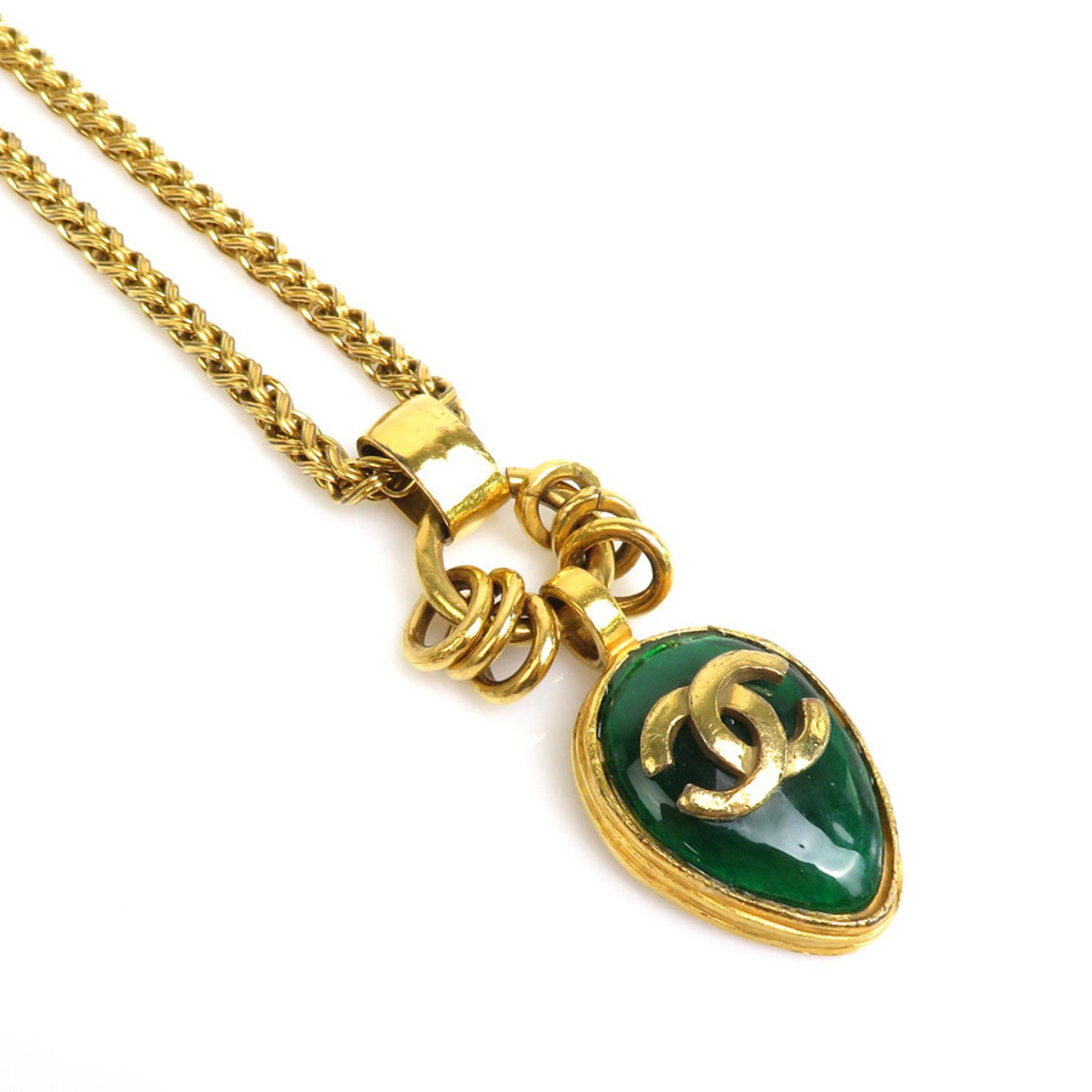 Chanel CHANEL Necklace Coco Mark Metal/Glass Stone Gold/Green Ladies