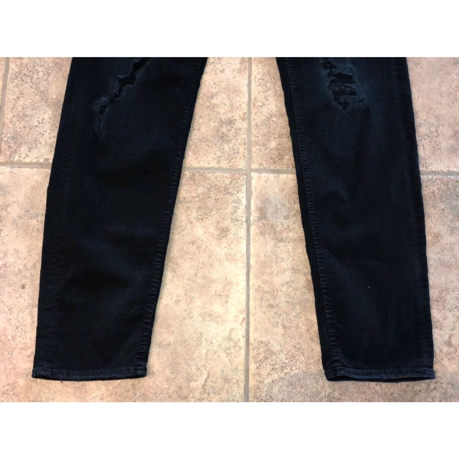 Vintage Creation Francaise Mens Black Distressed Straight Jeans 40 x 33 Button Fly Mens Size US 40 / EU 56 - 3 Thumbnail