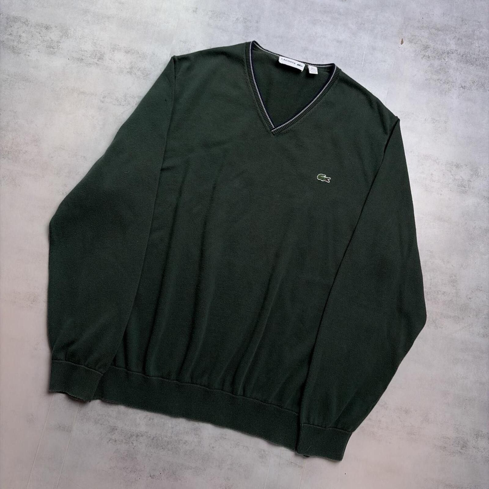 Lacoste Y2K Forest Green Lacoste Knit V-Neck Sweater Size US XXL / EU 58 / 5 - 2 Thumbnail