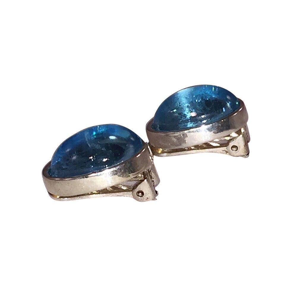 Dior Christian Oval Light Blue Jelly Belly Silver Tone Earrings Size ONE SIZE - 5 Thumbnail