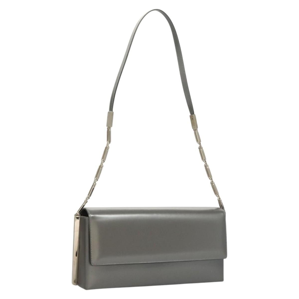 Salvatore Ferragamo Chain Shoulder Bag Patent Leather Silver Auth 121470, Women's