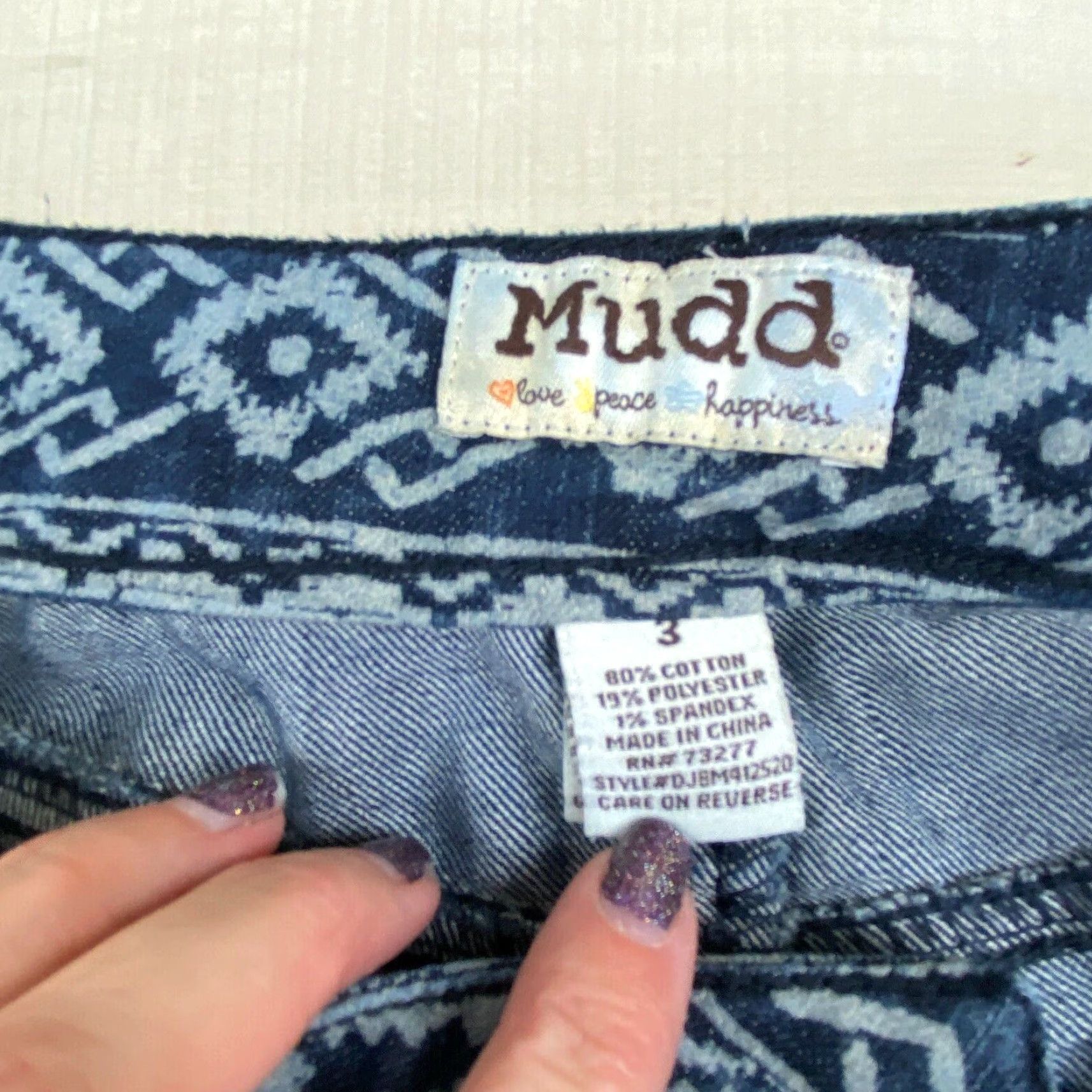 Vintage Mudd Womens Juniors Skinny Jeans 3 Blue Aztec Print Low Rise Stretch Cotton Size 26" / US 2 / IT 38 - 4 Thumbnail