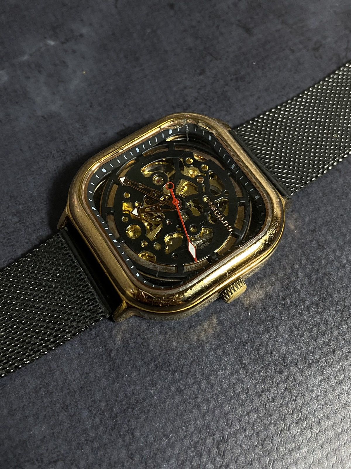 Vintage Skeleton Automatic Gold Square Watch Vintage Style Size ONE SIZE - 8 Thumbnail