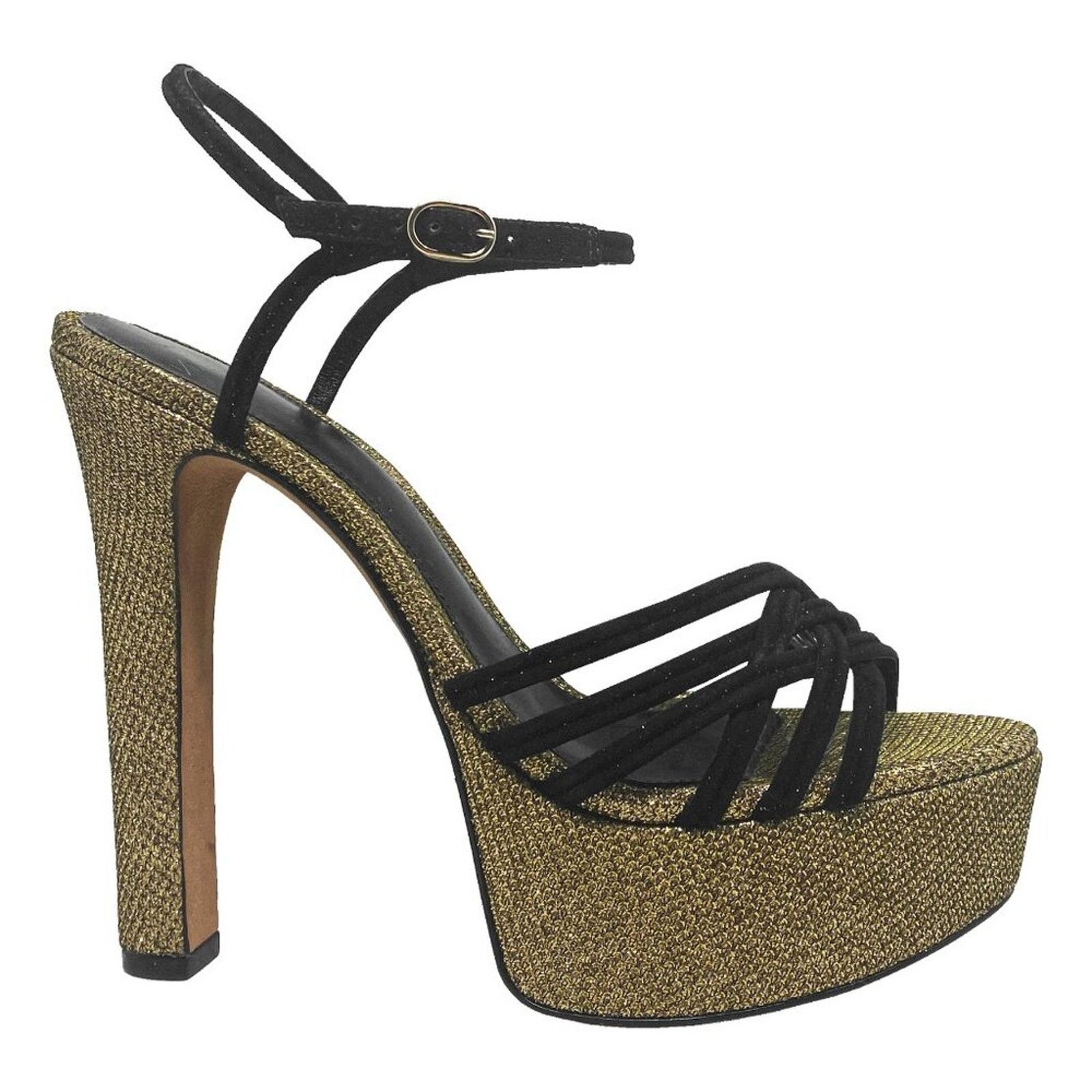 Alexandre Birman Alexandre Birman Black Suede Gold Metallic Platform Sandals Size US 7 / IT 37 - 3 Thumbnail