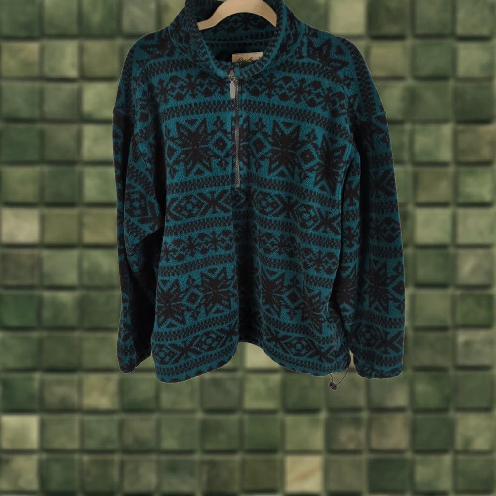 Eddie Bauer VINTAGE Eddie Bauer Sweater Pullover Mens M Green Fair Isle Fleece 1/2 Zip Pocket Mock Neck Jacket Style Outdoor Holiday Fall Winter Hiking Walking Size US M / EU 48-50 / 2 - 1 Thumbnail