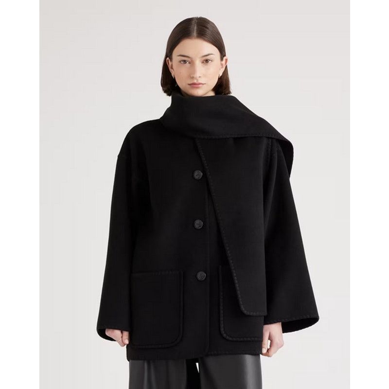 Quince Quince Double-Faced Merino Wool Scarf Coat Black Large NWT Size L / US 10 / IT 46 - 1 Thumbnail