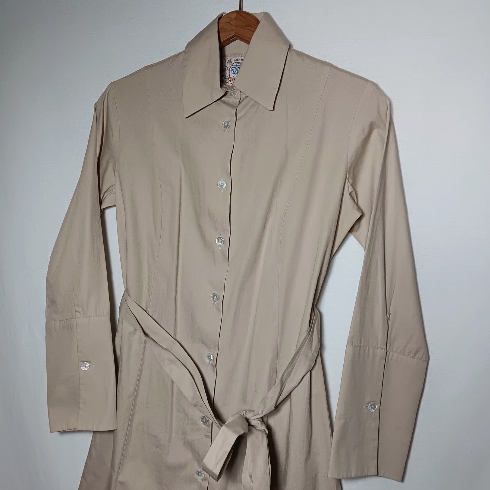 Bell VINTAGE Fine Garments by Bell Shirt Dress Size 0 Beige Long Sleeve Minimalist Academia Womens Size XS / US 0-2 / IT 36-38 - 3 Thumbnail