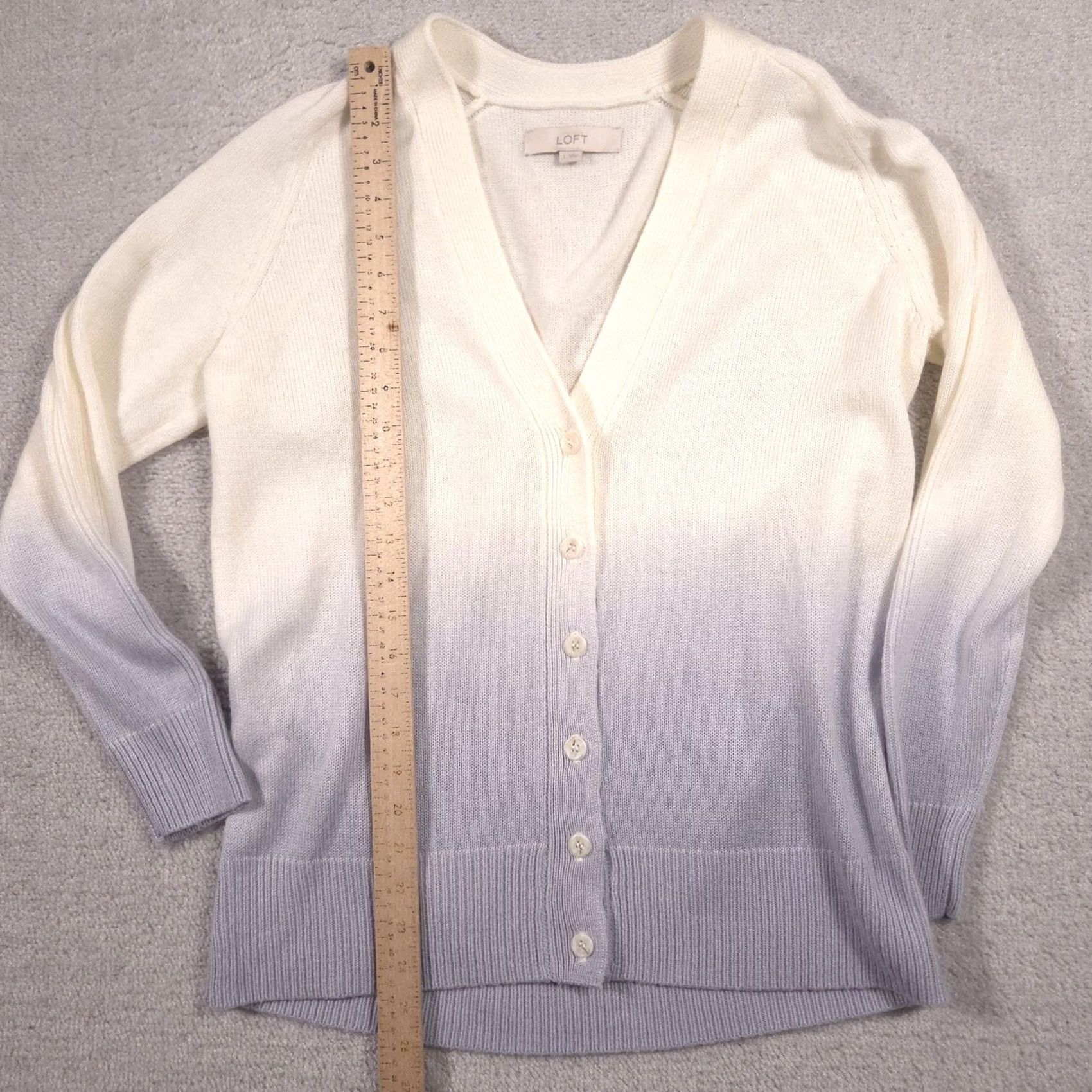 Loft LOFT Cardigan Sweater Women Large White Purple Ombre Button Front Knit Top Cardigan Size L / US 10 / IT 46 - 7 Thumbnail