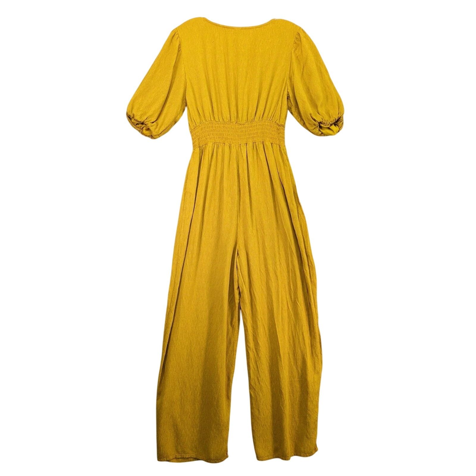 Other Wild Fable Puff Sleeve Jumpsuit Women's M Gold Smocked Waist Size 30" / US 8 / IT 44 - 2 Thumbnail