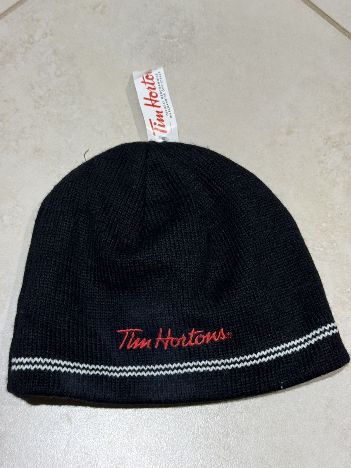 Vintage Vintage Tim Hortons Coffee Beanie I Love Tims Stripe Black Size ONE SIZE - 1 Thumbnail