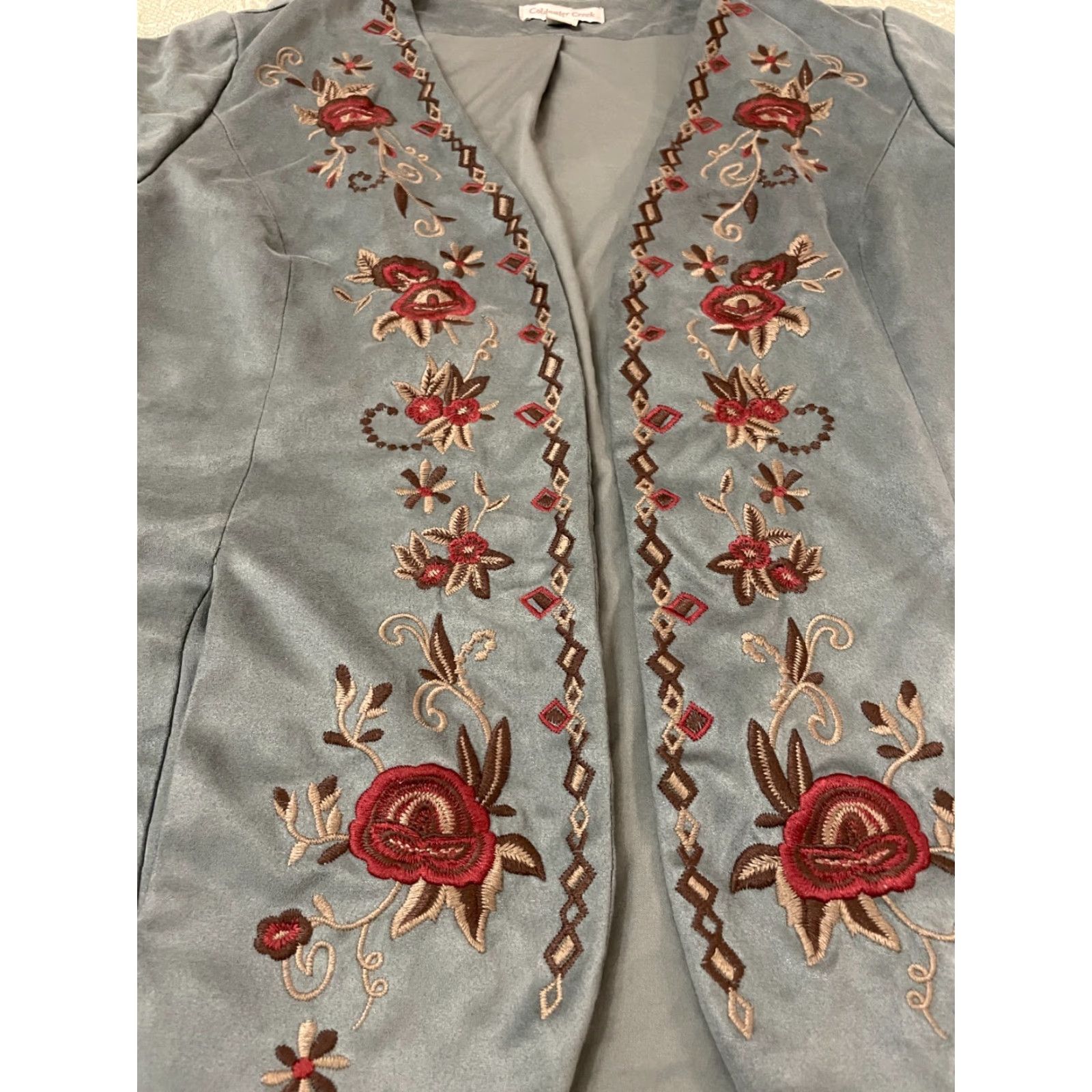 Coldwater Creek Coldwater Creek PL 14 L Western Moleskin Boho Art Folk Long Blazer Jacket XL Women Soft Gray Green Blue Size XL / US 12-14 / IT 48-50 - 2 Thumbnail