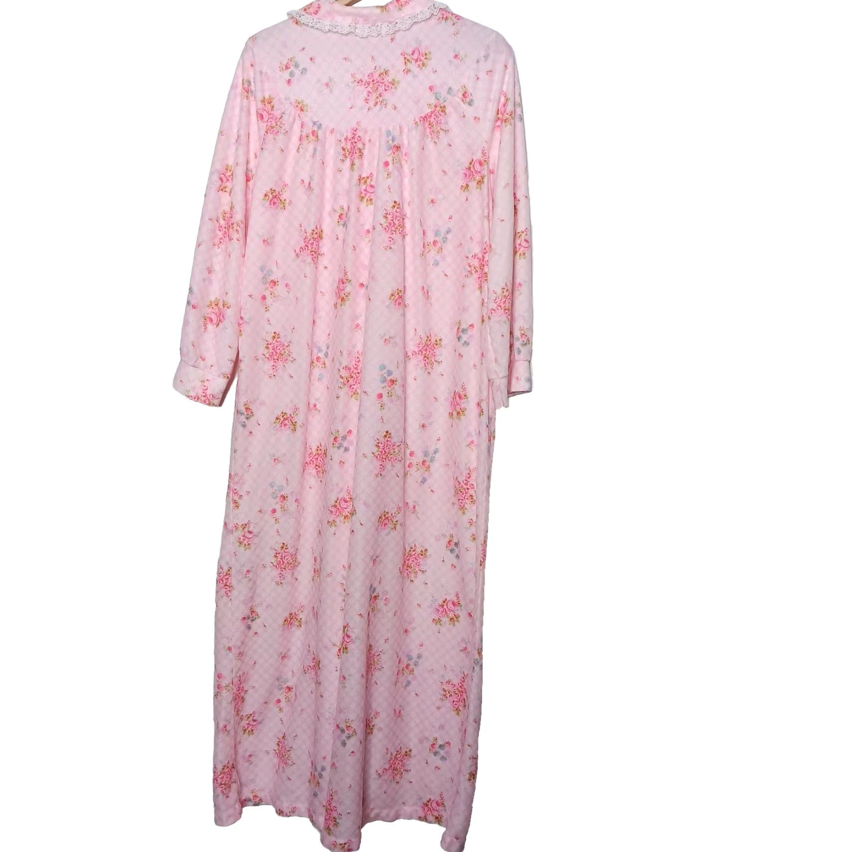 Pinko VINTAGE Philmaid Nightgown L Pink Gingham Floral Lace Snap Maxi Granny Long Women's Size ONE SIZE - 2 Thumbnail