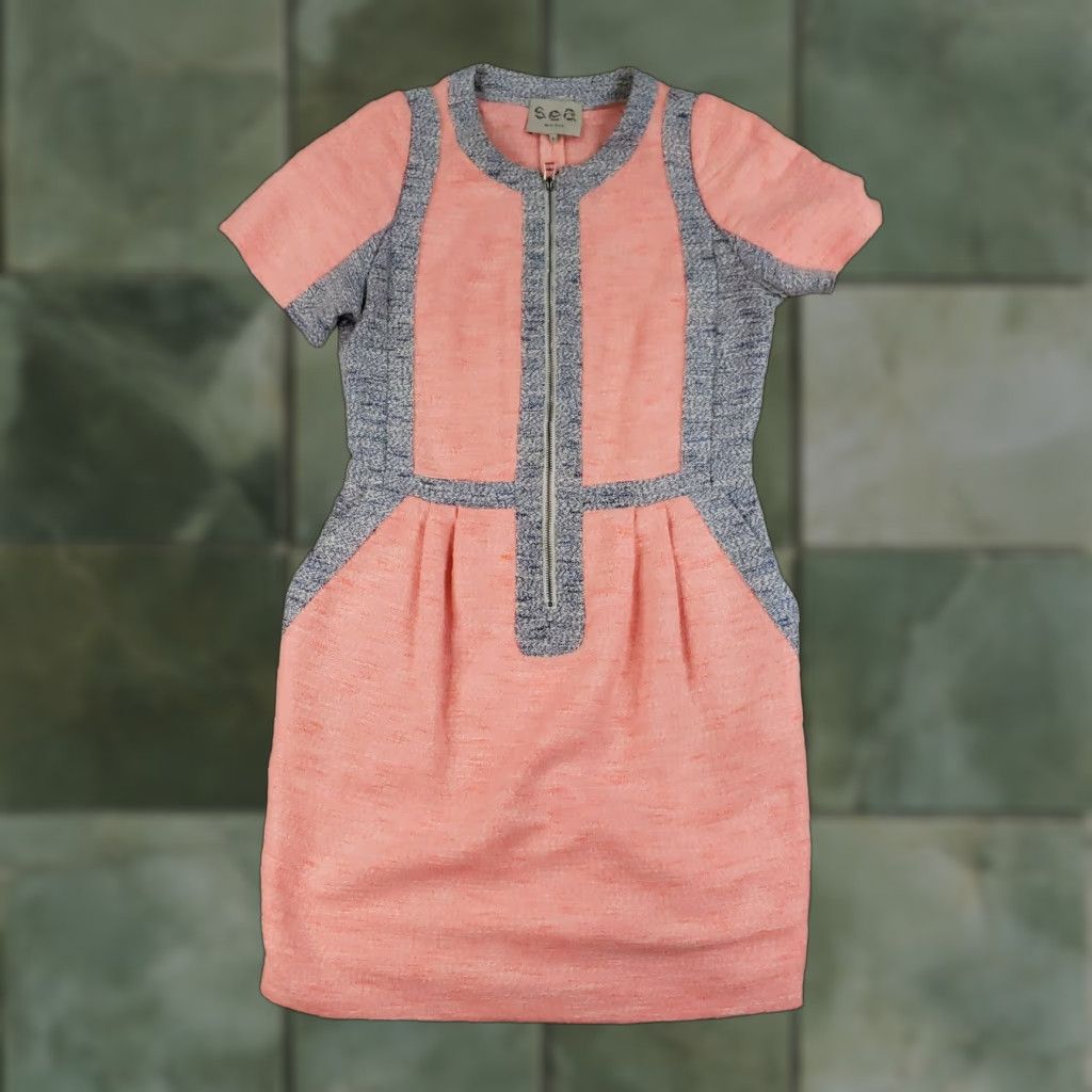 Boden Sea Dress New York Women Size 6 Orange Gray Shift Short Sleeve Front Zipper Size 28" / US 6 / IT 42 - 1 Thumbnail