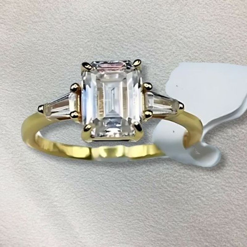 Other 1.5 Ct Moissanite Ring Emerald Cut 18k Gold Plated 8 NWT Size ONE SIZE - 2 Thumbnail