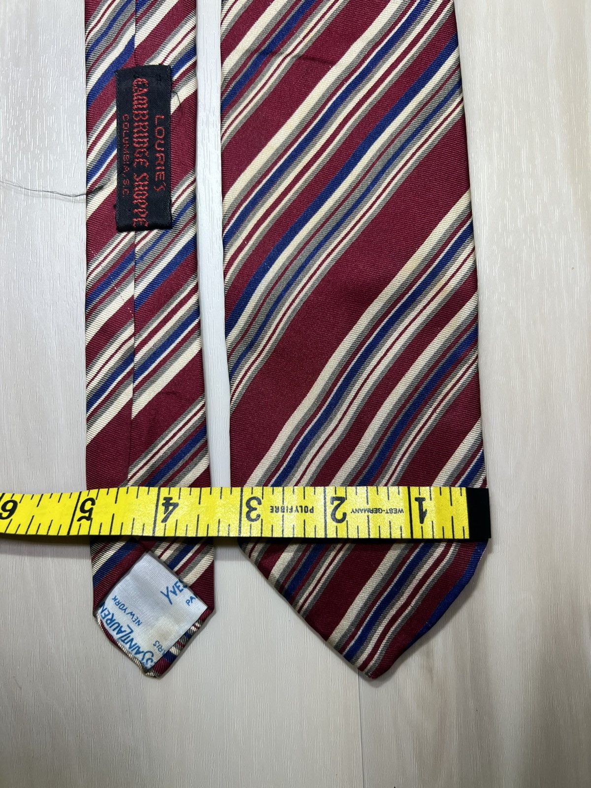 Yves Saint Laurent YSL Yves Saint Laurent Mens Red, Navy & Gold Stripes NeckTie Size ONE SIZE - 4 Thumbnail