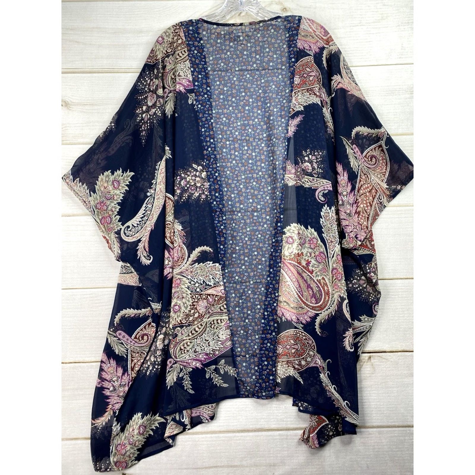 Vintage Maurices Open Front Cardigan 3X Plus Blue Floral Bohemian Sheer Bell Sleeve Chiffon Lightweight Sweater Shirt Womens Size XXL / US 16-18 / IT 52-54 - 7 Thumbnail