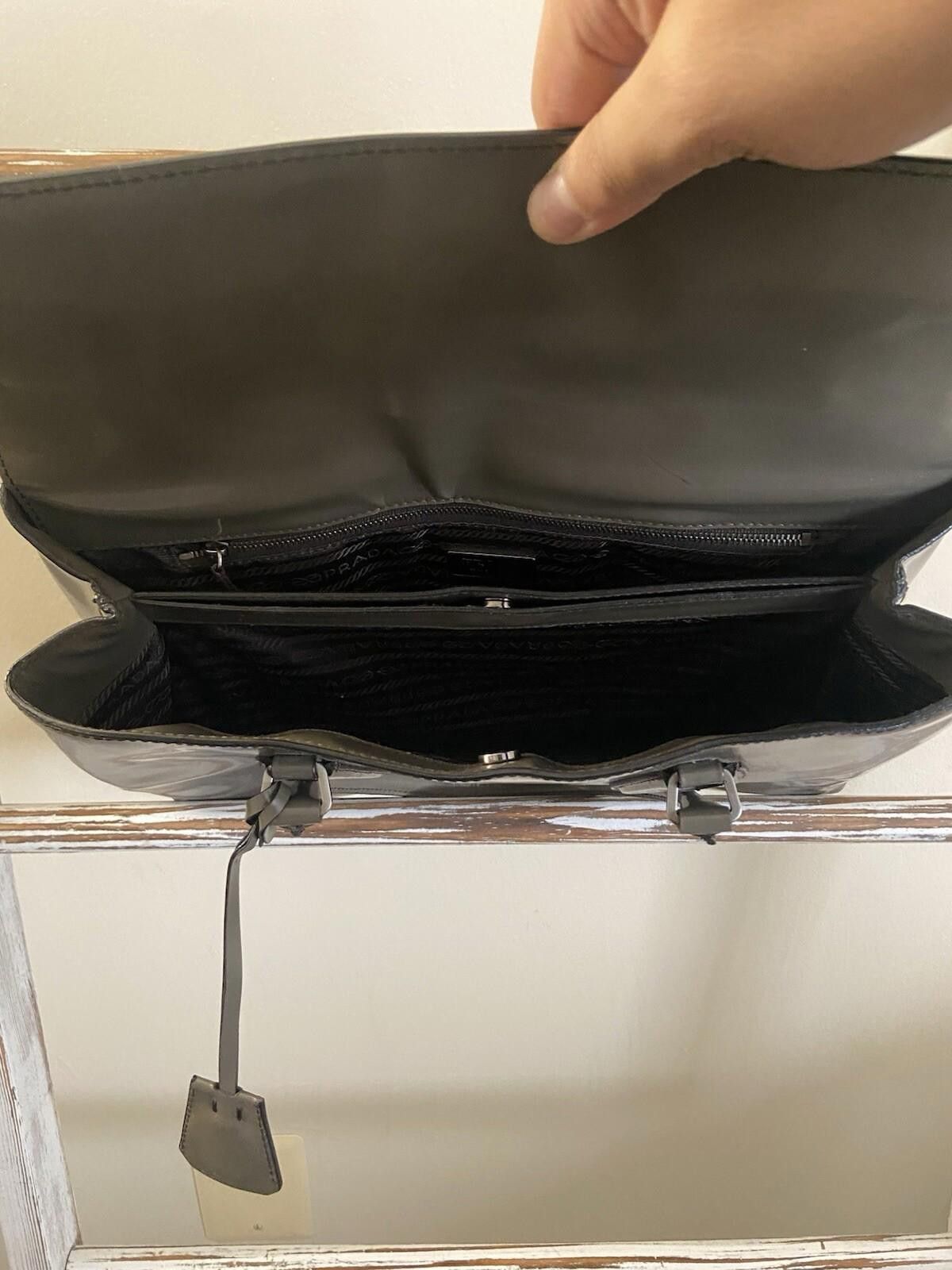 Prada Prada Spazzolato matte gray patent leather hand tote bag Size ONE SIZE - 9 Thumbnail