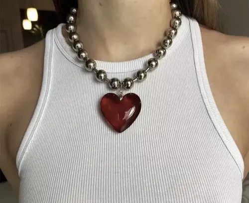 VIBE Big Red Heart Chain Goth Punk Jewelry Grunge Necklace Size ONE SIZE - 6 Thumbnail