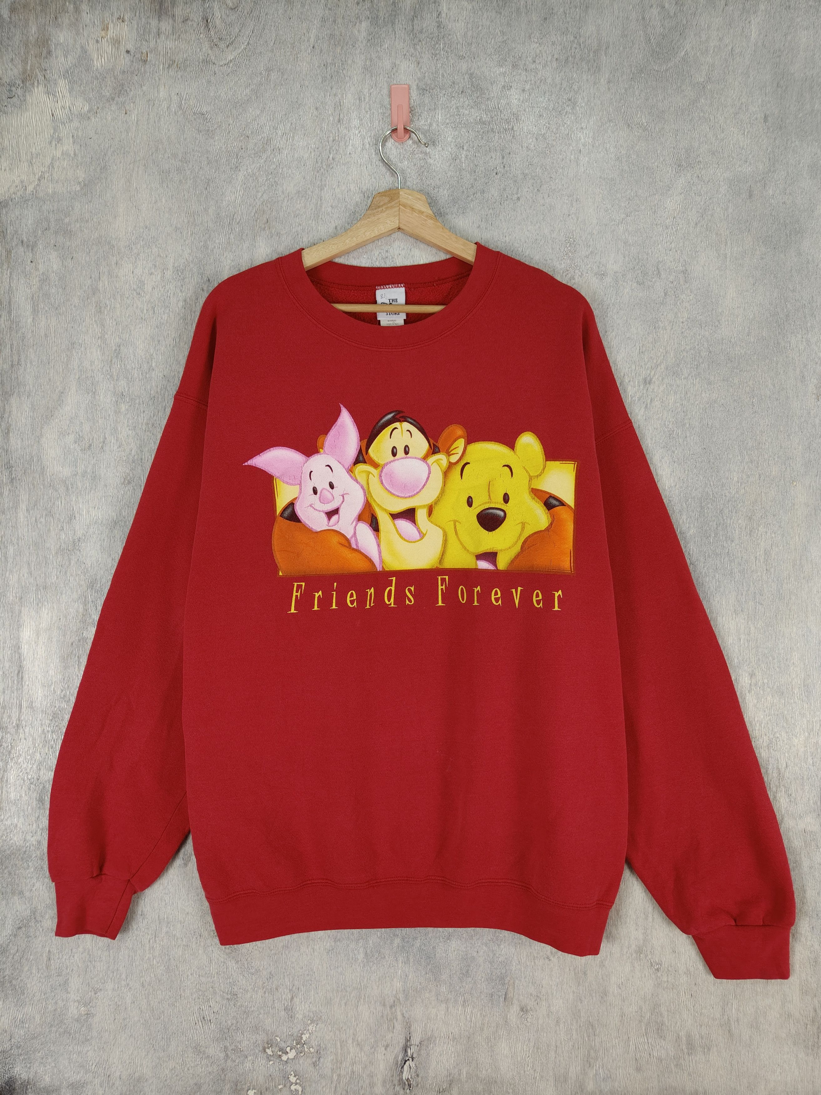 image of Cartoon Network x Disney Vintage Disney Winnie The Pooh Cartoon Sweatshirt in Red, Men's (Size XL)