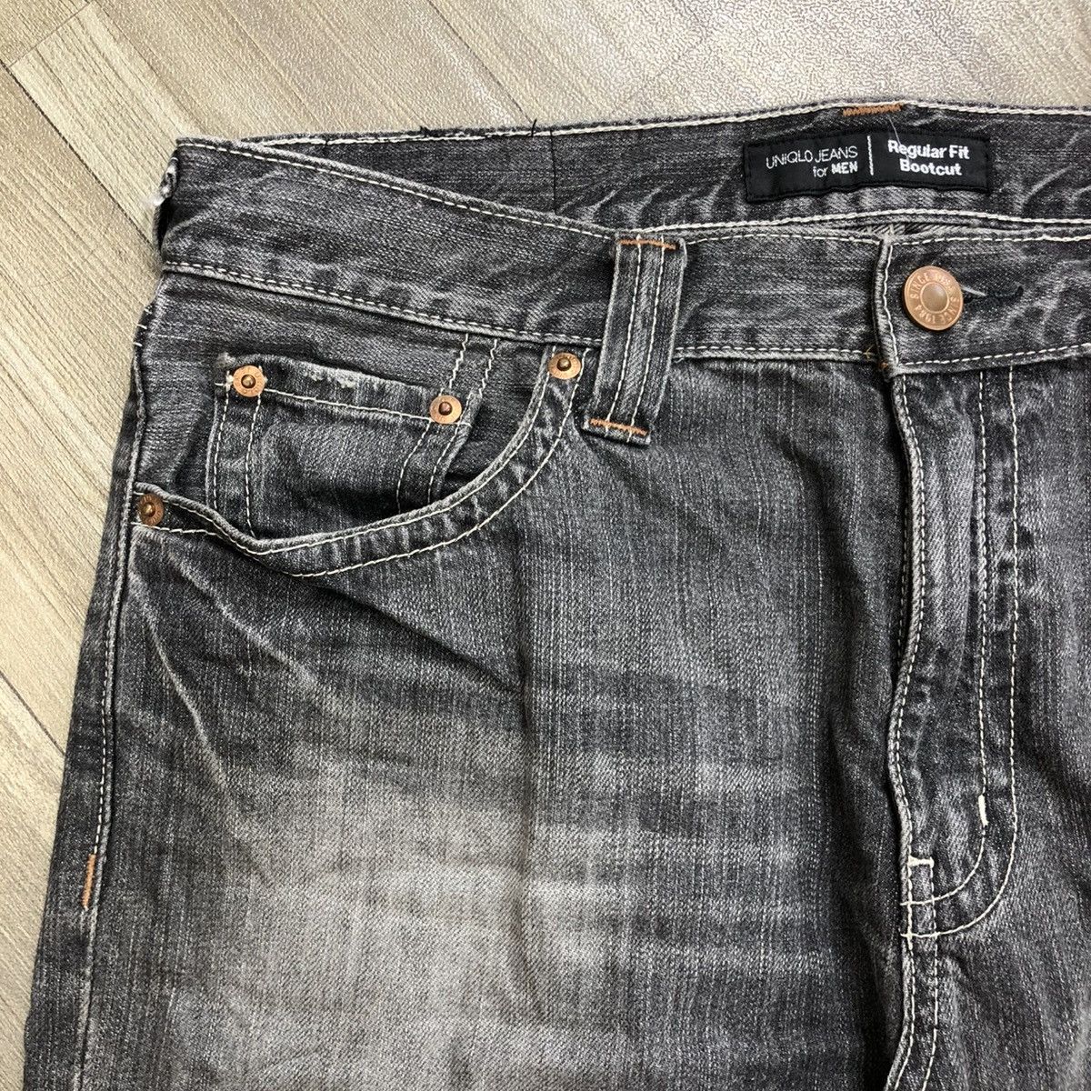 If Six Was Nine 1990s Vintage Uniqlo Black Washed LGB Bootcut Flared Jeans Size US 33 - 5 Thumbnail